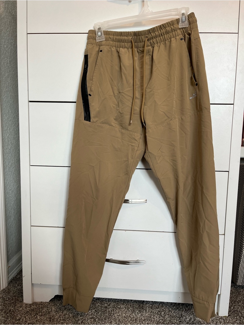 bcg Men's Khaki Drawstring Joggers with Black Zip Accents